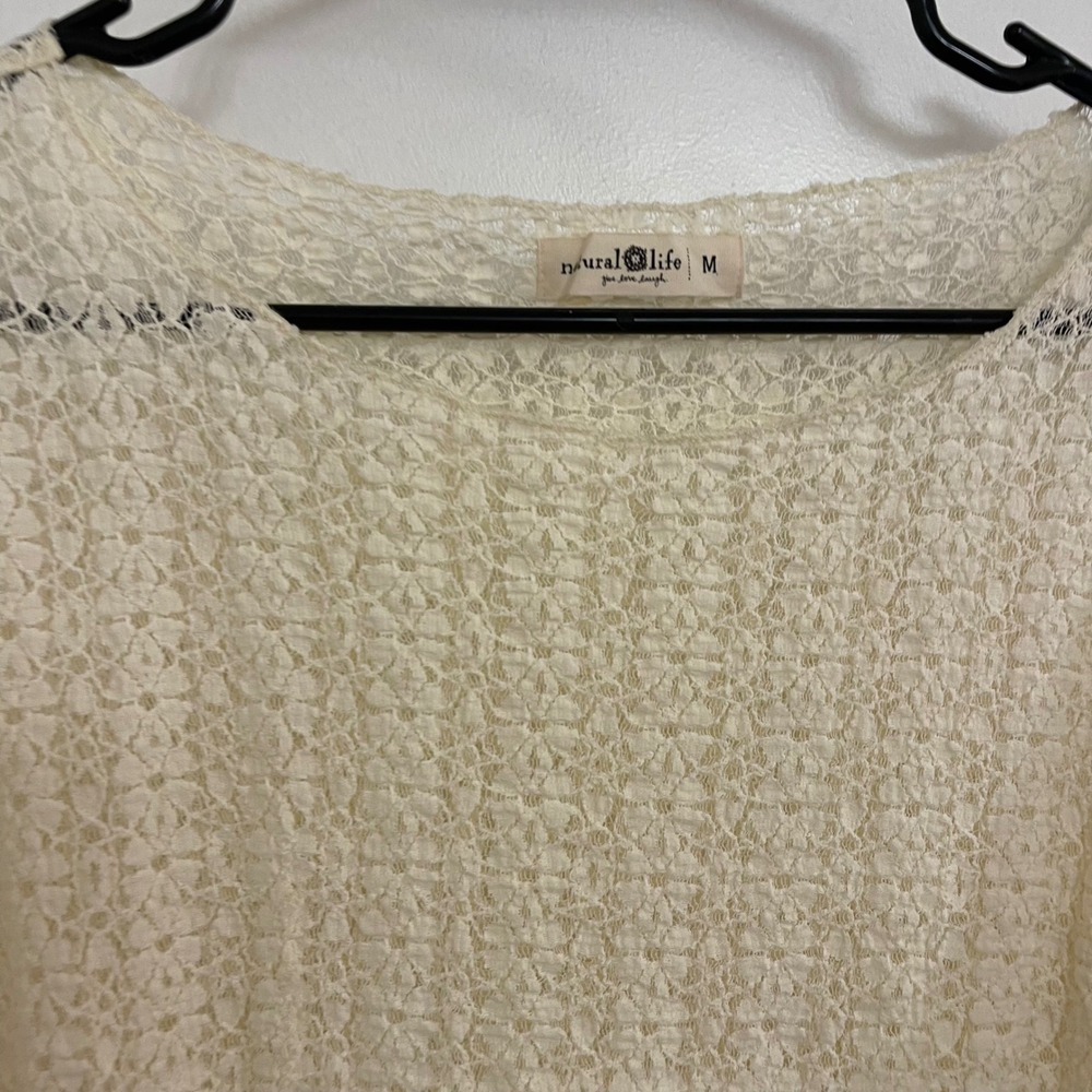 Natural Life Mesh Floral Cream Eyelet Blouse Cottagecore Boho Hippie - Picture 2 of 6